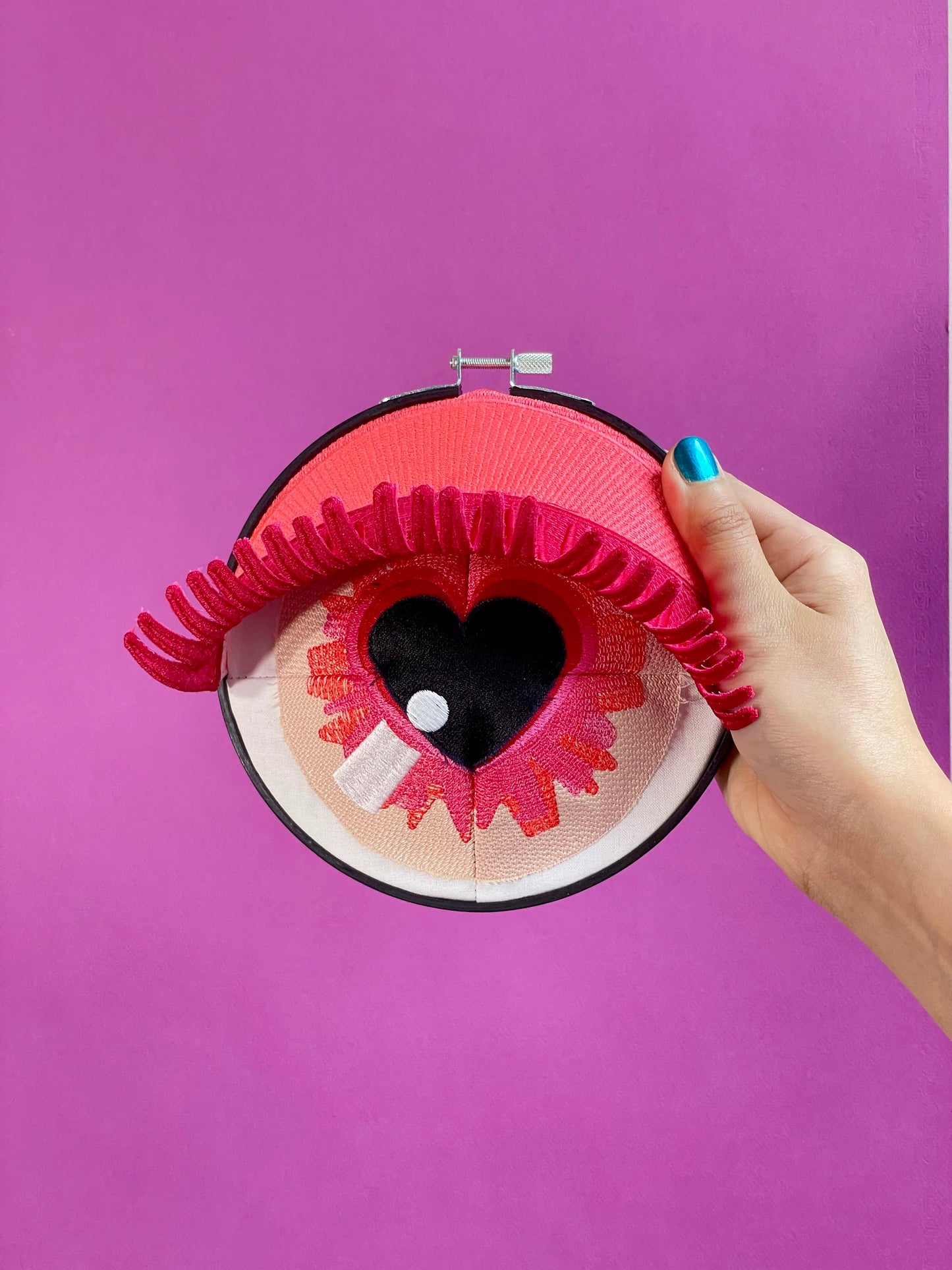 EYE HEART YOU | Pink Wall Hanging Fiber Art Eye