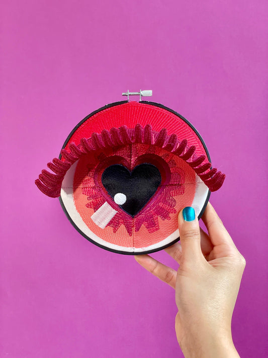 EYE HEART YOU | Red Wall Hanging Fiber Art Eye