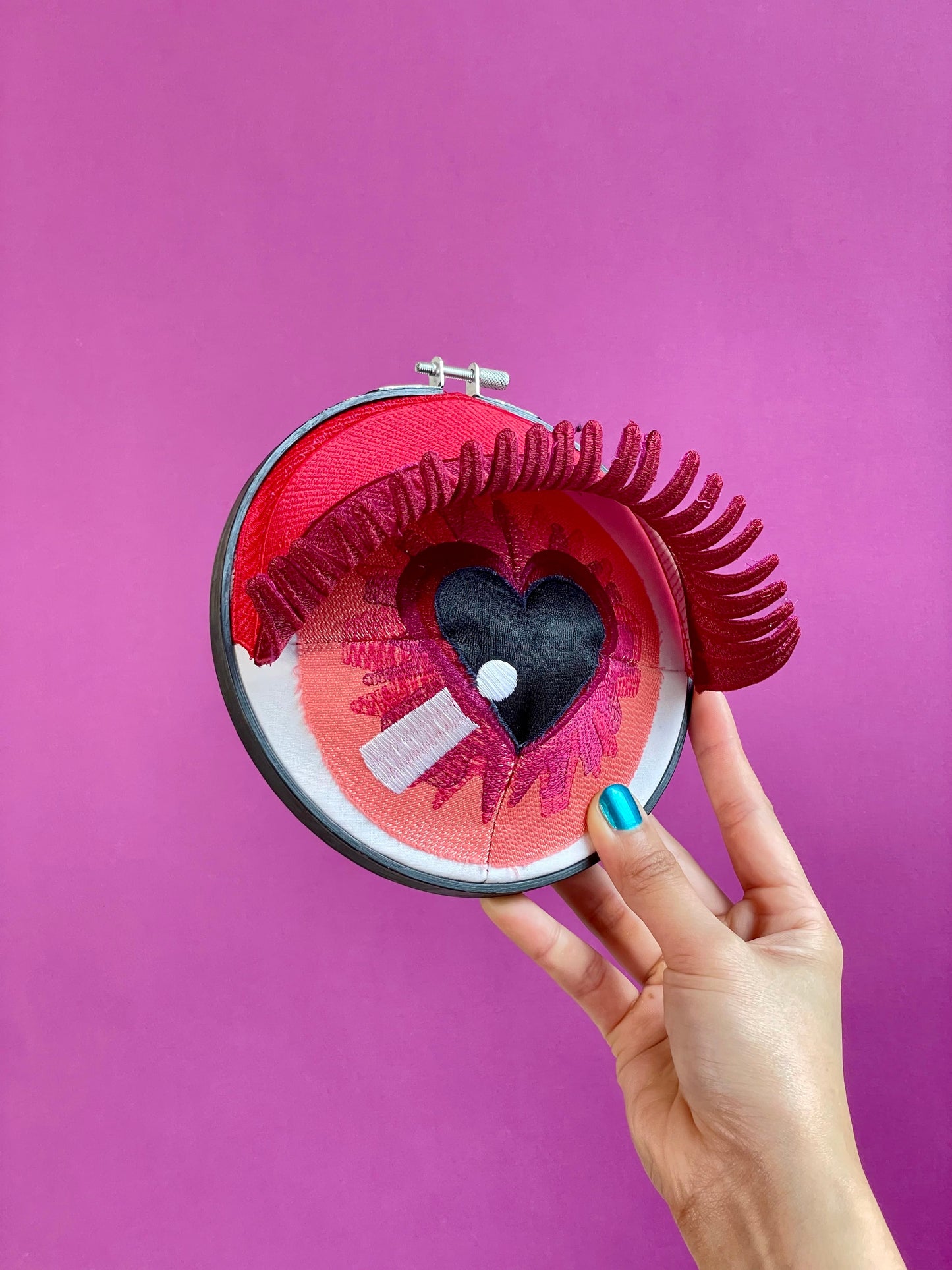 EYE HEART YOU | Red Wall Hanging Fiber Art Eye