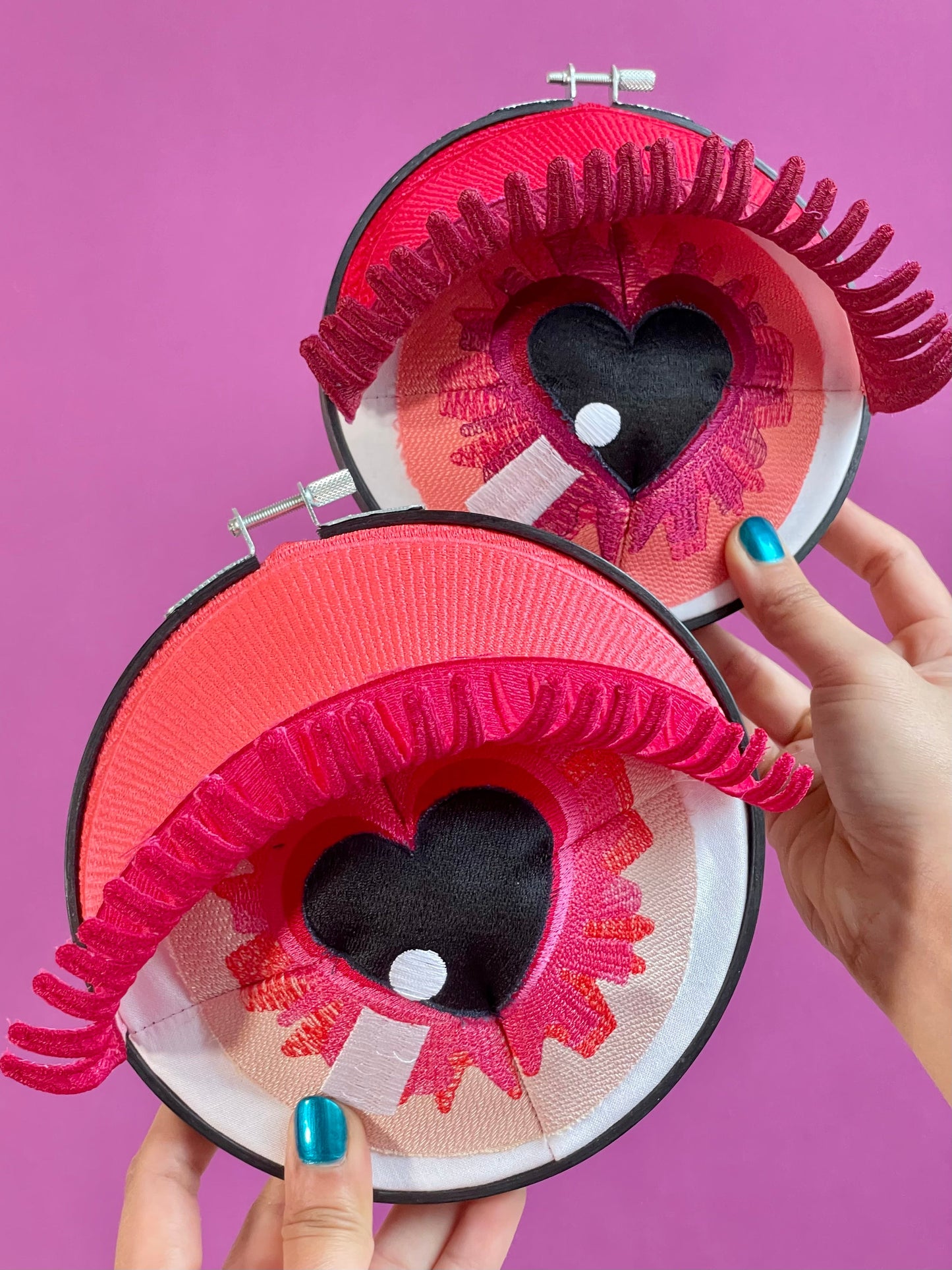 EYE HEART YOU | Red Wall Hanging Fiber Art Eye