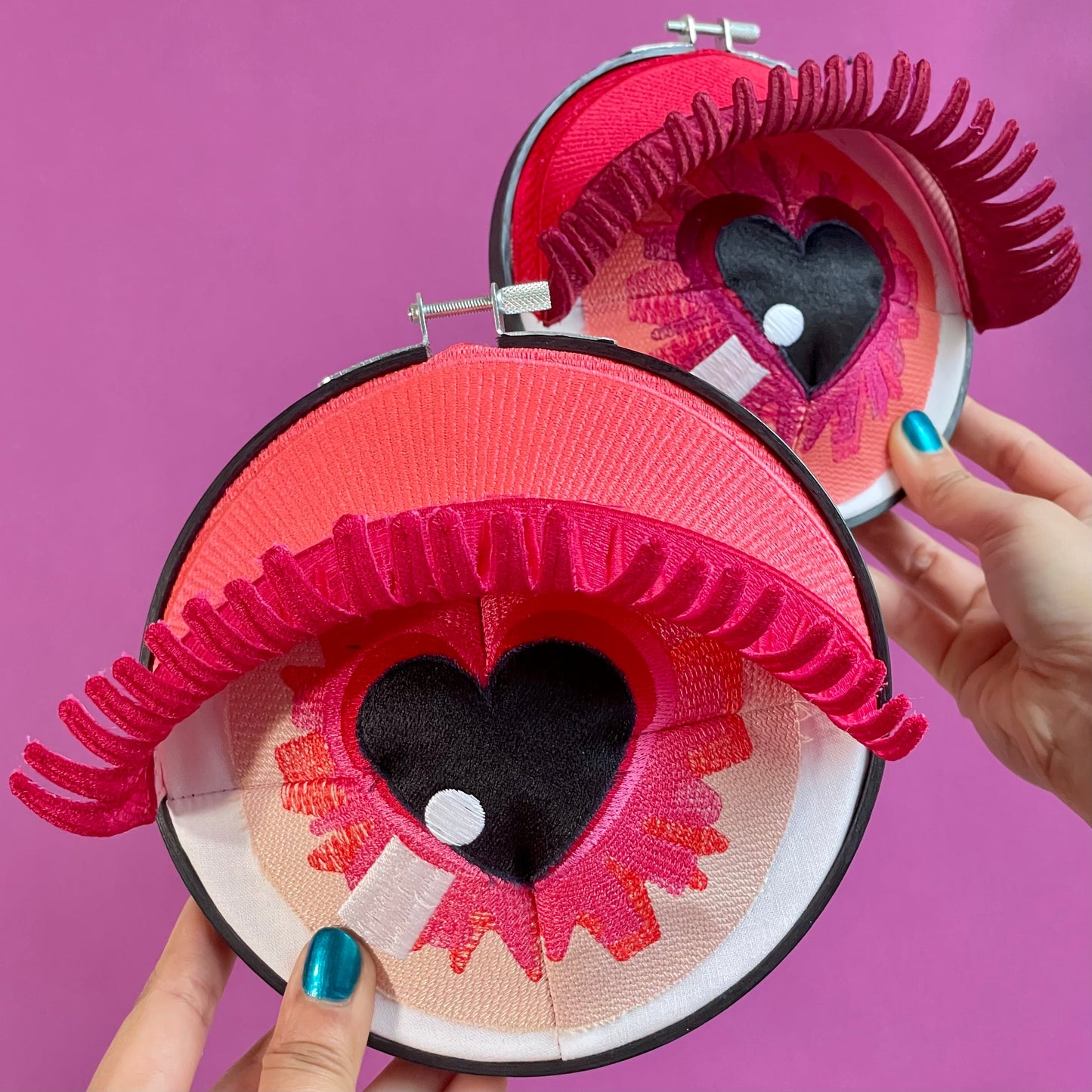 EYE HEART YOU | Pink Wall Hanging Fiber Art Eye