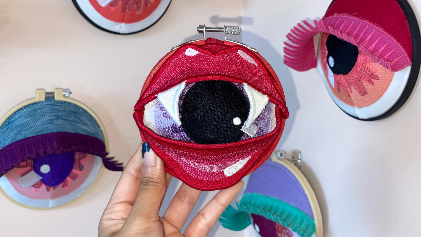 BRAM | Wall Hanging Fiber Art Lips With Eye And Fangs